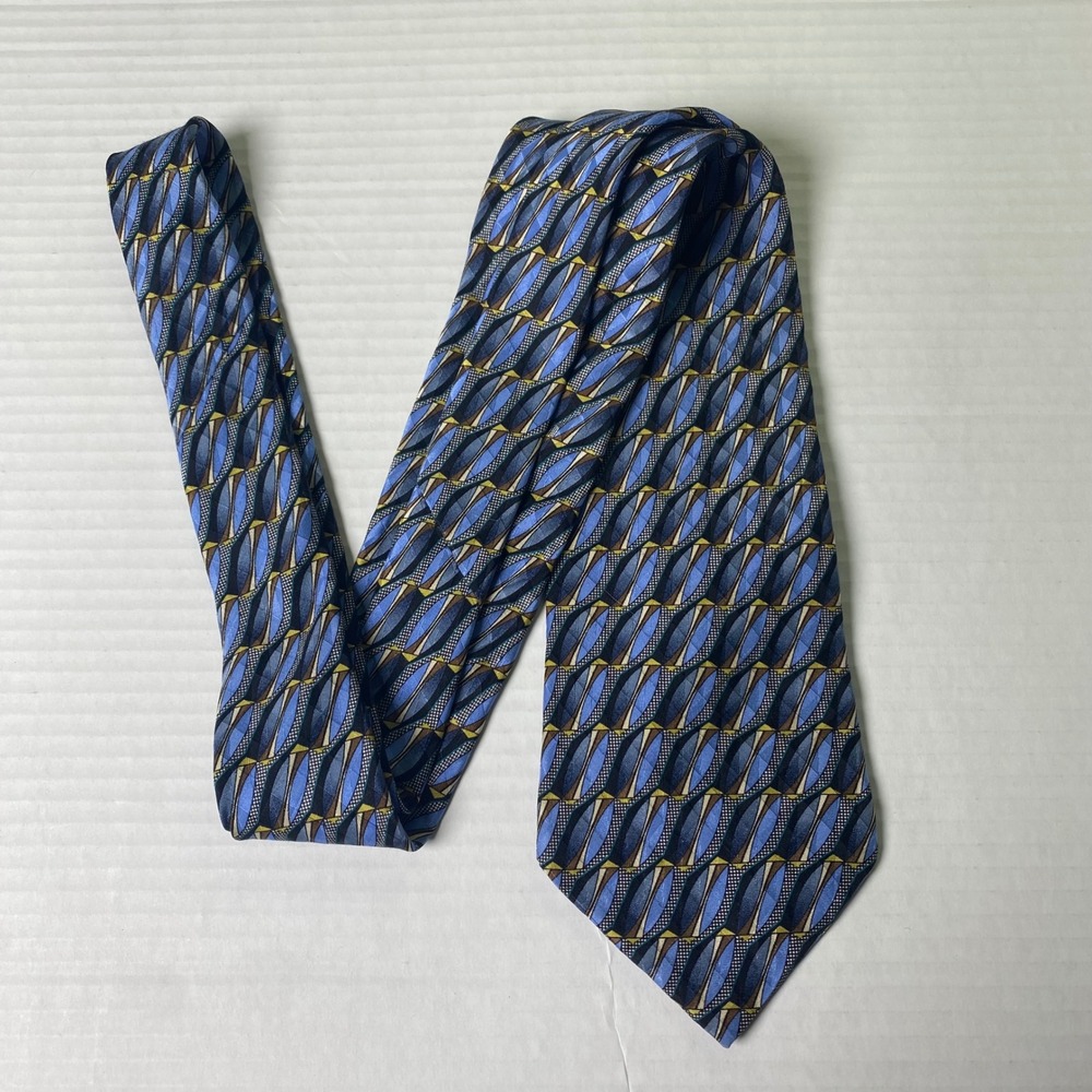 Vintage Louis Feraud‎ 100% Silk Geometric Print Tie Extra Long 90s Art Office